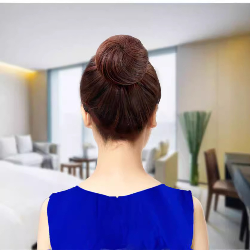Manufacturer Wholesale Short Straight Hair Bun Wig for Women, Bun Hairstyle, High-Temperature Silk Lazy Hair Band, Fluffy Retro