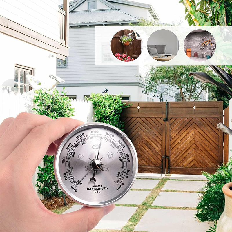 Metal Barometer Round Multi-Size Inlaid Barometer Craft Barometer Temperature and Humidity Meter Three-In-One Clock