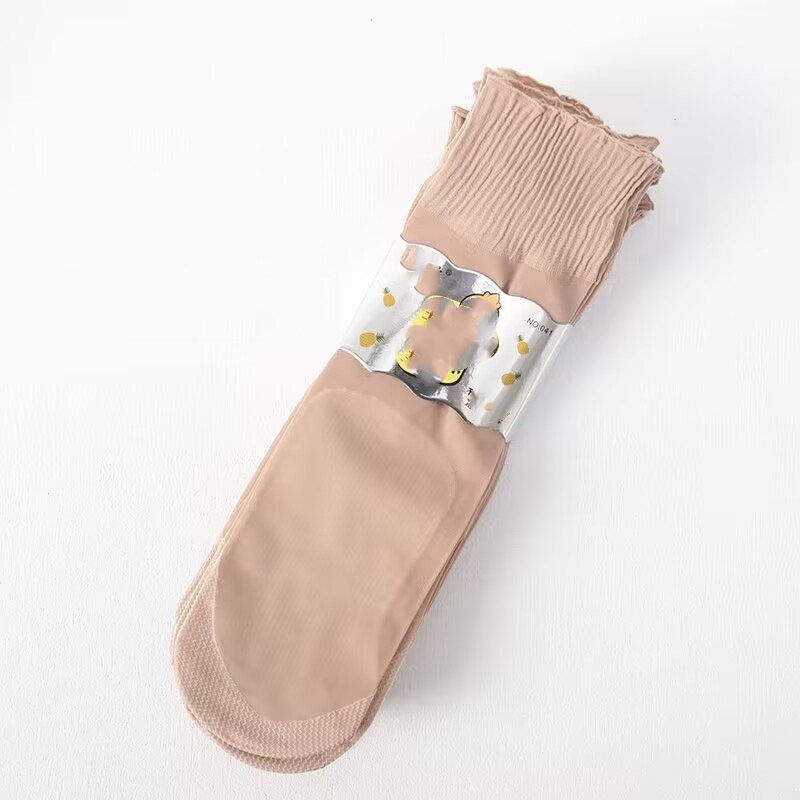 Women's Ruffled Short Silk Stockings with Wide Mouth Cotton Bottom Sweat Absorbing Thin Women's Wear-resistant Non-slip Spring and Summer
