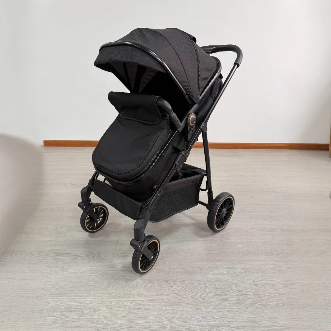 Stroller with Basket, Can Sit and Recline, High-View, Foldable, Two-Way Baby Stroller, Children's Stroller, Four-Wheel Gold Tube