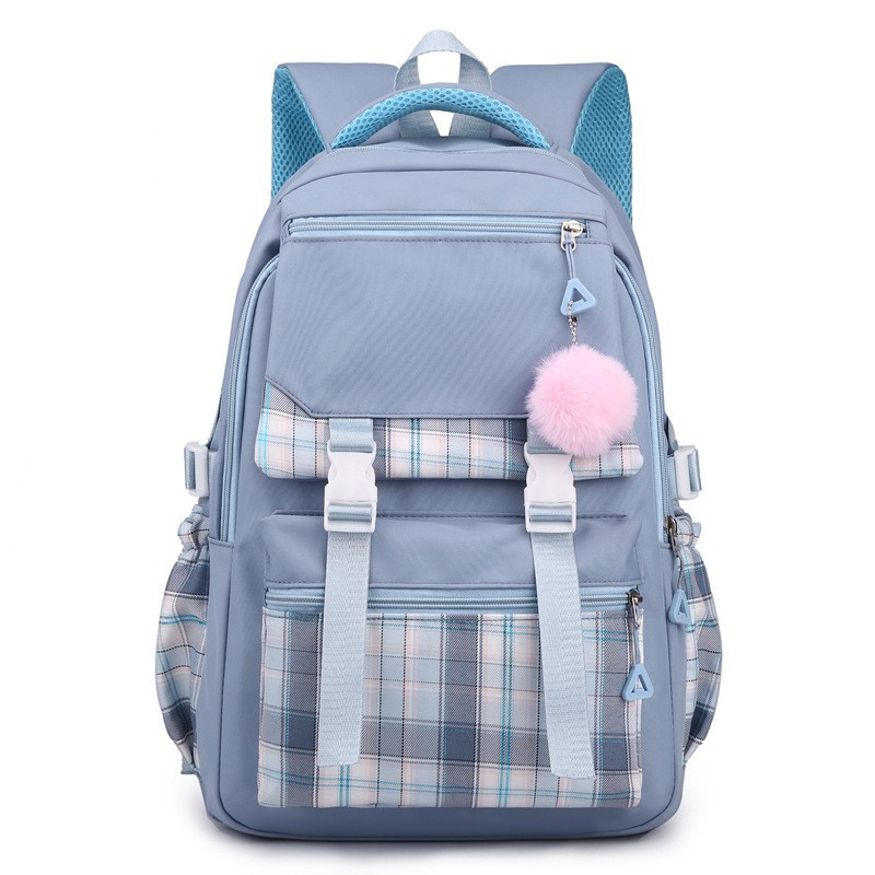 2025 New School Bag Female Korean Style Forest Style Small Fresh Junior High School Student Pure Color Simple Multi-Layer Computer Backpack