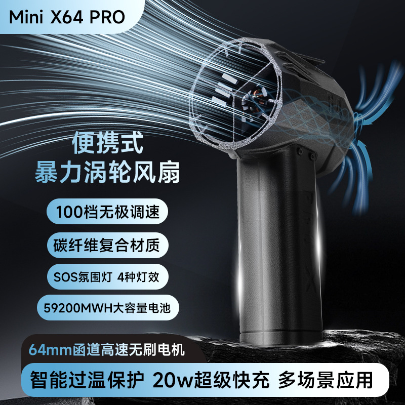 Mini X64Pro Violent Turbine Fan 64mm Metal Ducted Brushless Motor Ambient Light Stepless Speed Regulation