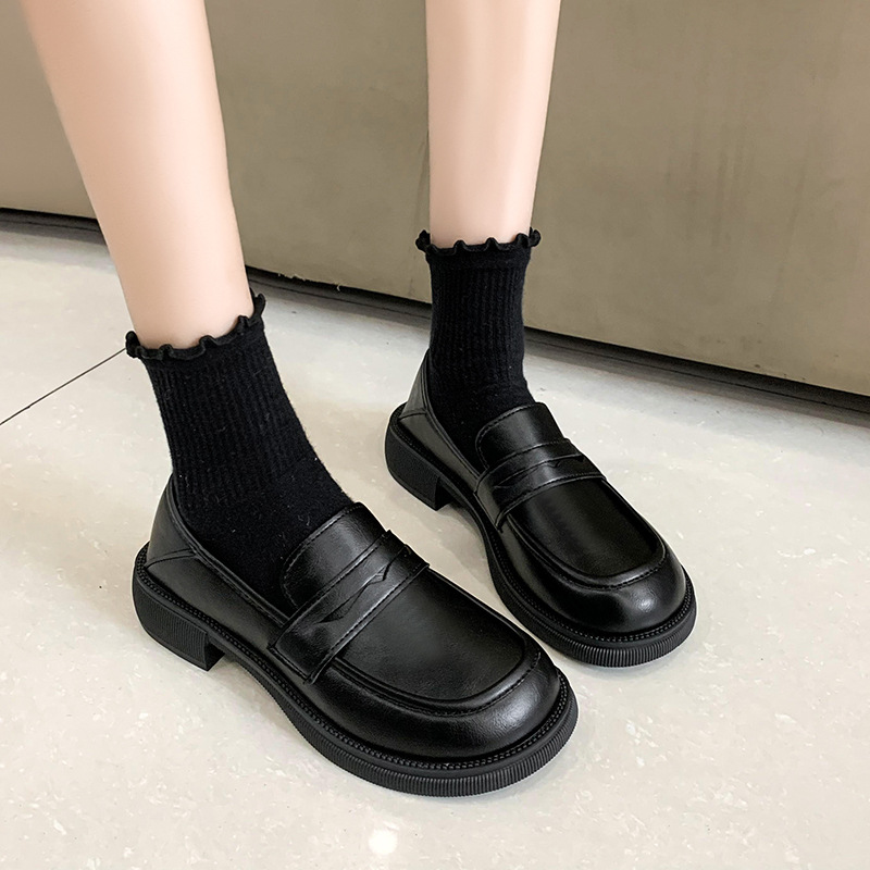 Black Small Leather Shoes for Women British Style 2025 Spring and Autum New Retro Flats Shoes Versatile Loafers Women's Shoes