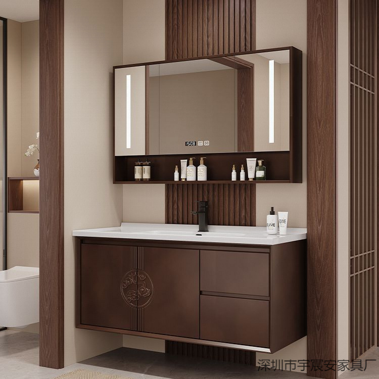 Китайский дубовый керамический современный умный шкаф для ванной комбинированный керамический интегрированный умывальник из массива дерева