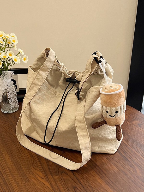 2025 New Large Capacity Bucket Bag Waterproof Nylon Drawstring Pleated Shoulder Bag Casual Easiest for Match Crossbody Bag