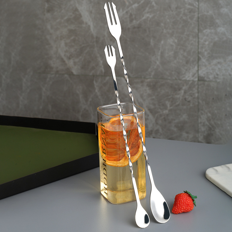 SOURCE manufacturer 304 stainless steel double-headed bar spoon cross-border thread cocktail mixing spoon bar long handle cocktail spoon