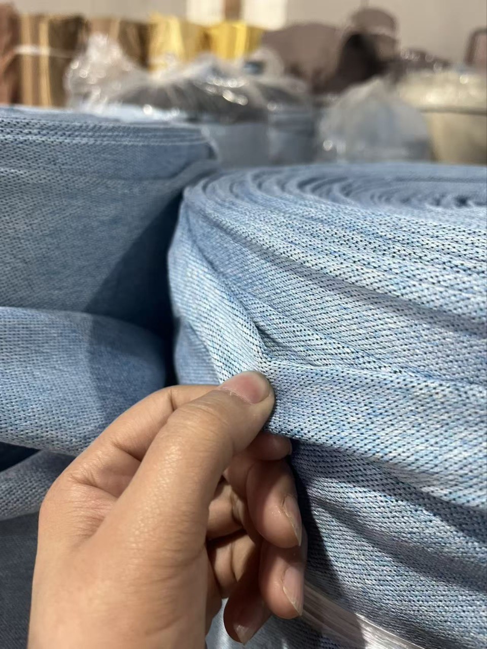 Stock Blue Blackout Cloth Wholesale Treatment Plain Blackout Cotton and Linen Curtain Cloth