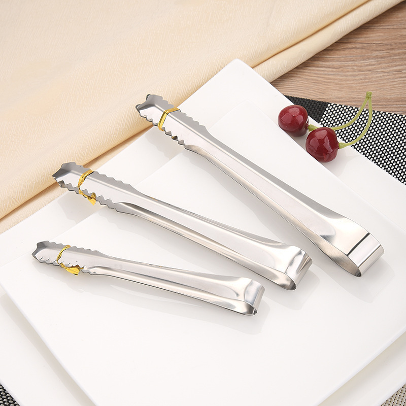 304 Stainless Steel Non-Magnetic Toothed Anti-Skating Ice Tongs Kitchen Mini Sugar Cube Tongs Dessert Baked Food Tongs