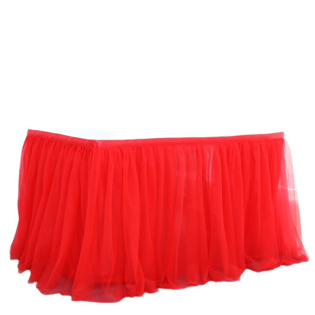 Amazon Explosions tutu Yarn Table Skirt Birthday Party Halloween Dessert Table Mesh Yarn Pleated Table Skirt