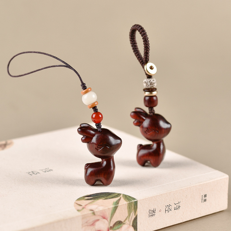 Safe Journey Car Keychain Car Pendant Pendant Rosewood Cute Deer Mobile Phone Chain Men's and Women's Necklace