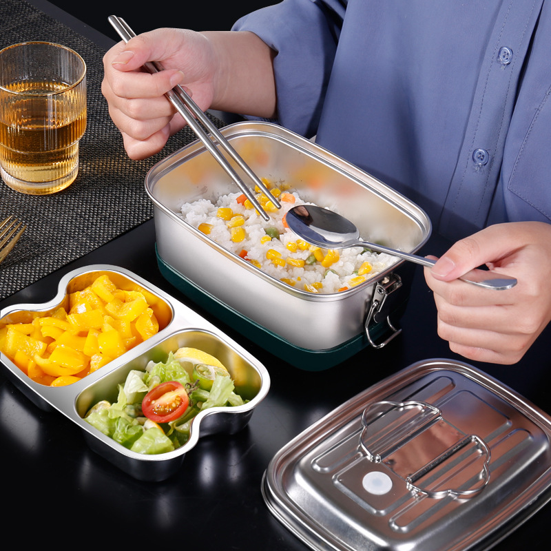Сумка для обеда для студентов, большая емкость, прямоугольная, из нержавеющей стали 304 с крышкой