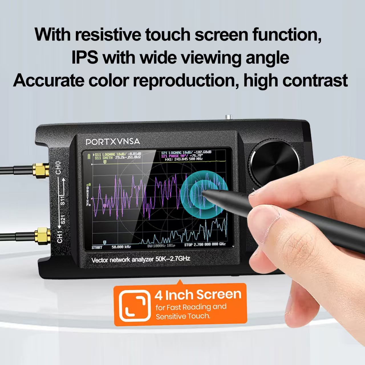 Улучшенный анализатор антенн Nanovna-H4, 4 дюйма, IPS, MF, HF, VHF, UHF, 50КГц-2.7ГГц