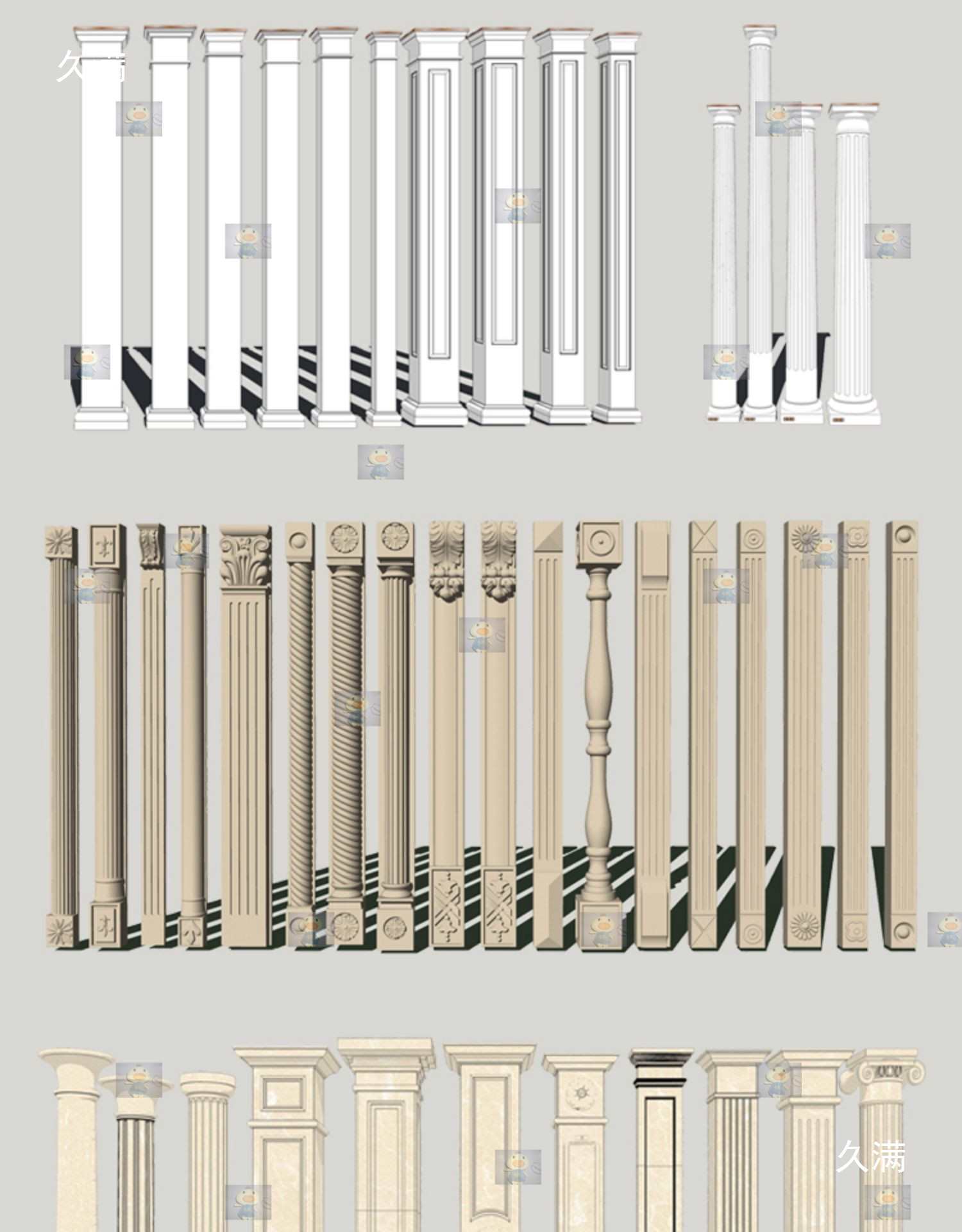 European-Style Plaster Roman Column Su Model Column Column Head Line Pillar Decoration Sketchup Sketchup Model