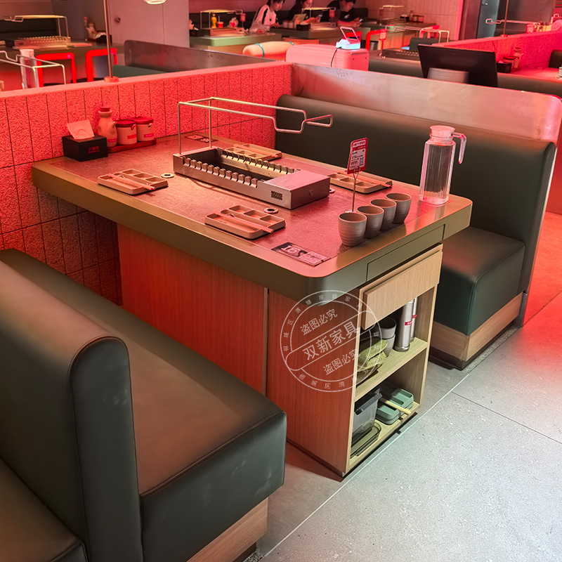 Flame Official Marble Smokeless Skewer Table Commercial Charcoal Grill Automatic Flipping Barbecue Stove with Integrated Smoke Extraction and Hot Pot