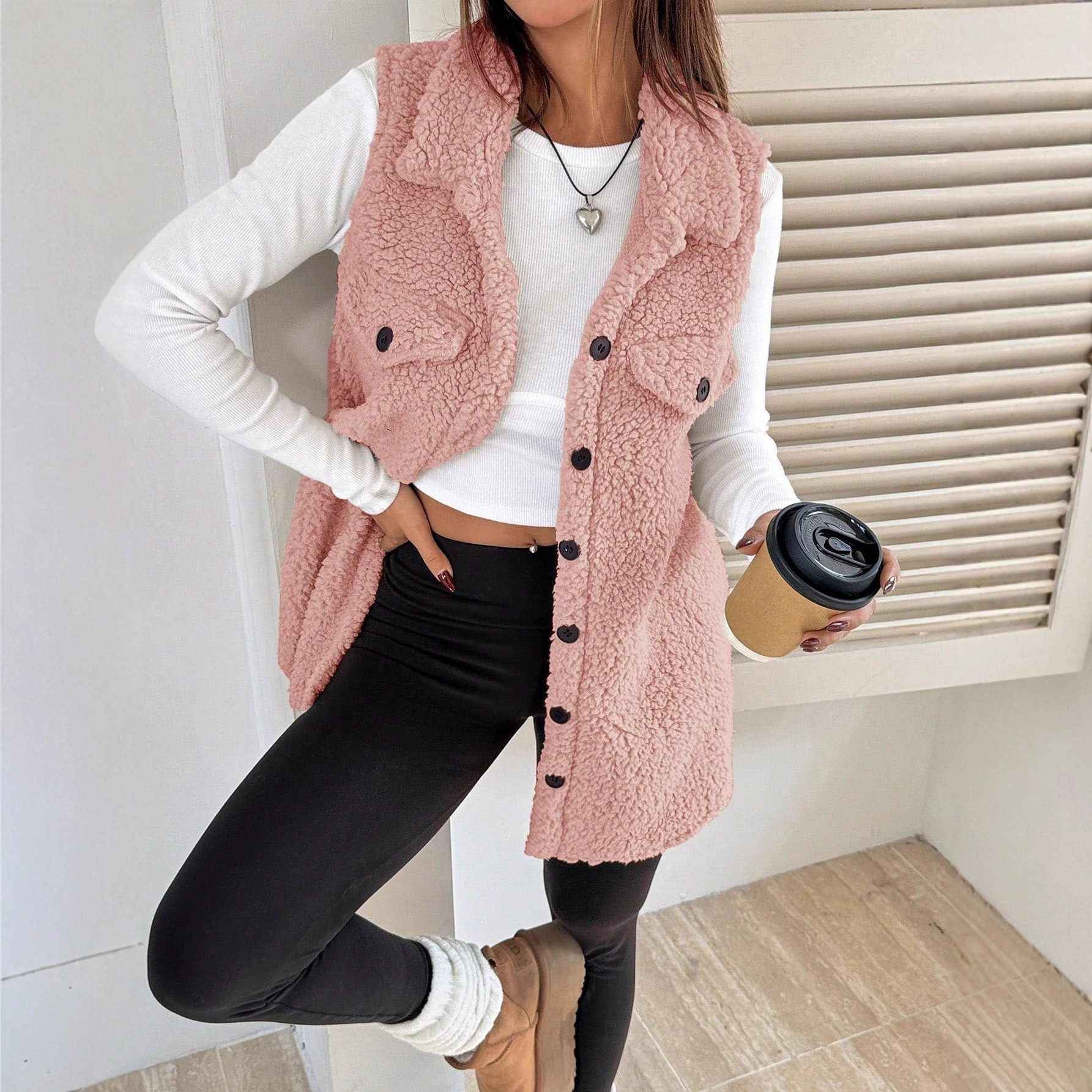 Новый плюшевый жилет-куртка 2025 года, кросс-бордерный, осень-зима, с лацканами, свободный, элегантный, для коммутирования, имитация кашемира для женщин