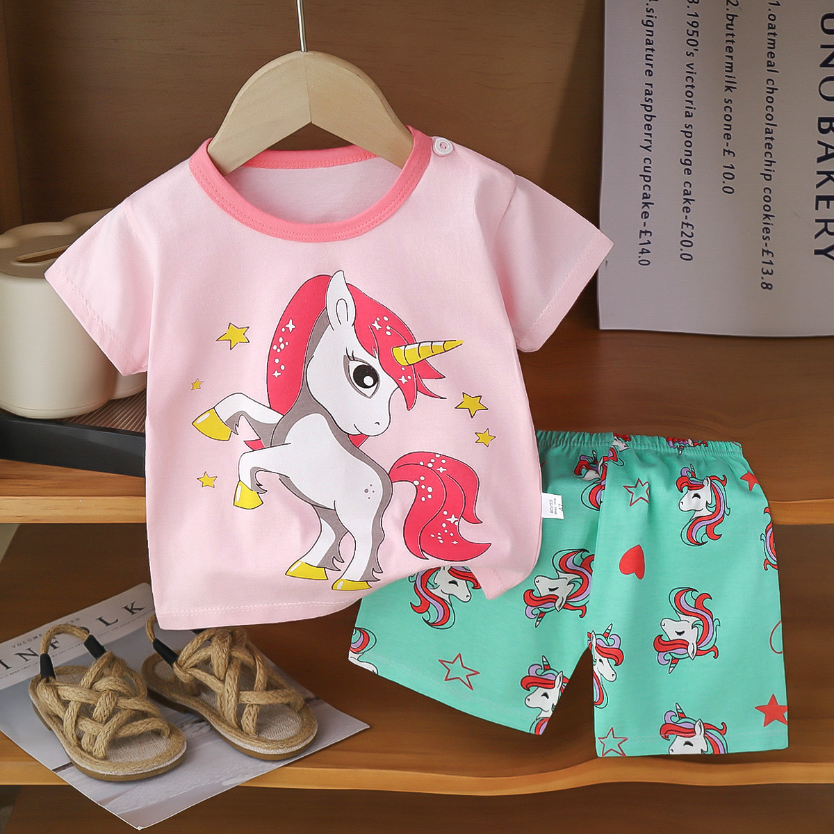 Children's Short-sleeved Suit Summer Boys Cotton Clothing New Girls Korean T-shirt Shorts Suit Foreign Trade Children's Clothing