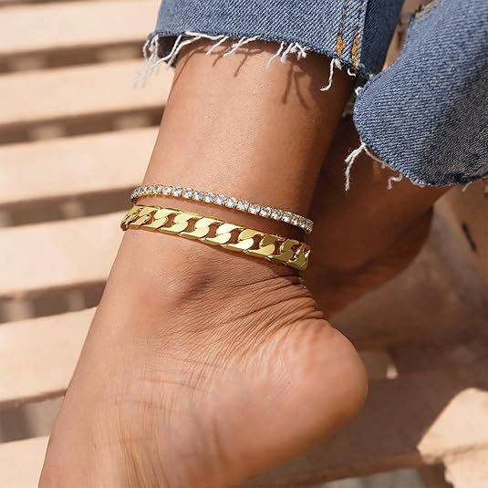 European and American Fashion New Cuban Chain Plated 925 Silver Anklet Exaggerated Versatile Thick Chain Anklet Wide Beach Foot Accessories