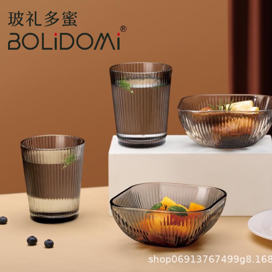 Bolitomo Vertical Pattern Light Luxury Glass Set Home Water Cup Dessert Salad Bowl Dinner Plate Souvenir Event Gift