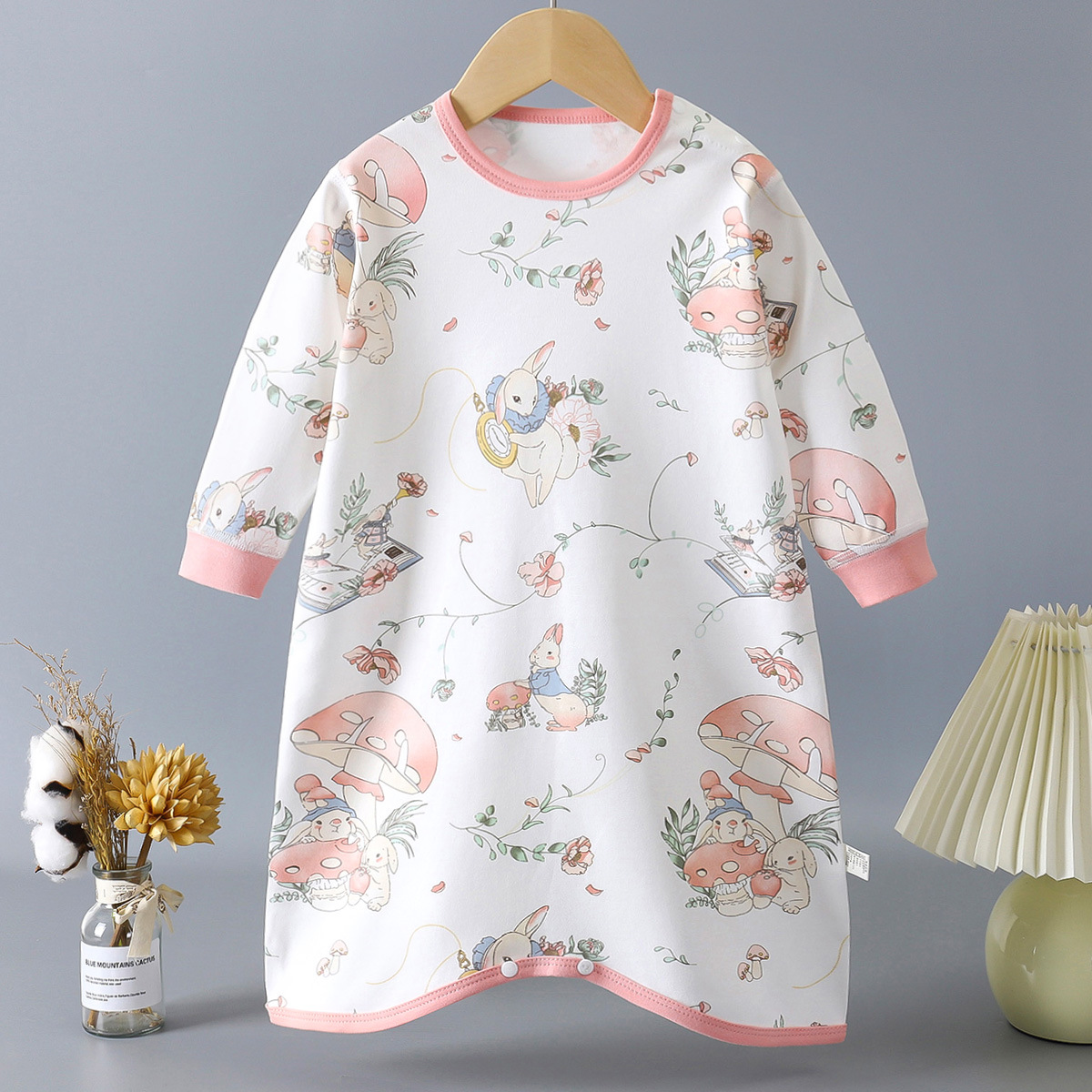 Baby nightdress anti-kick spring and autumn children's pajamas cotton long-sleeved jumpsuit Four Seasons boys and girls baby nightgown home wear