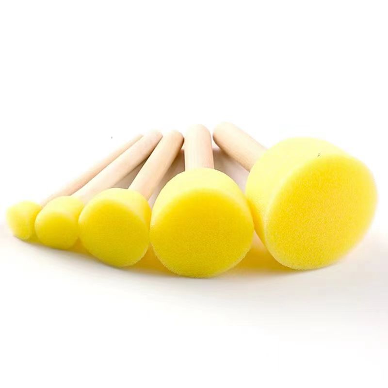 Wooden handle mushroom head sponge brush children's diy painting sponge seal pigment graffiti art brush manufacturers wholesale