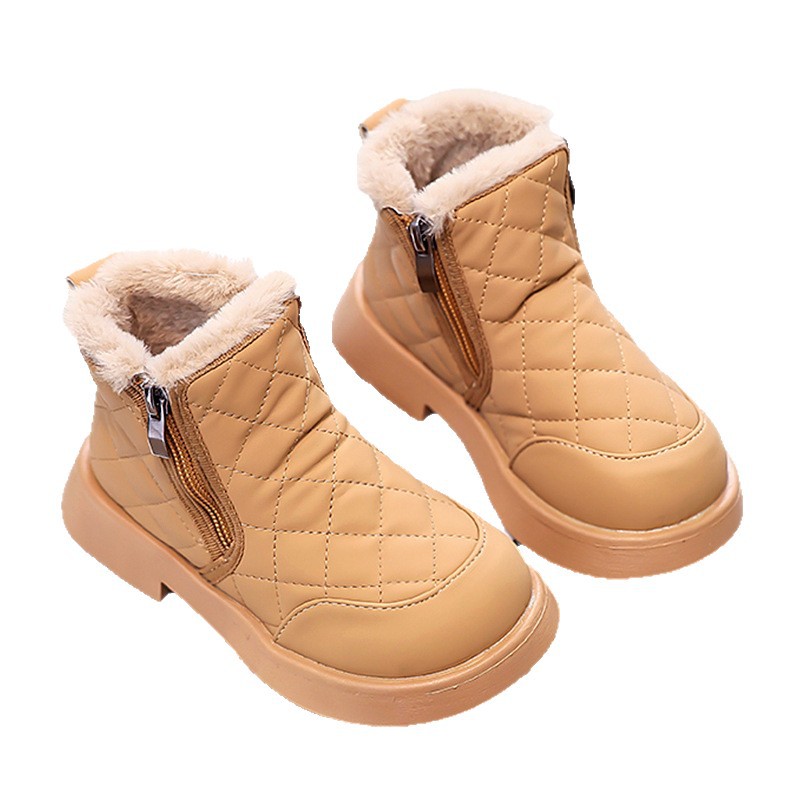 Children's Shoes, Girls' Snow Boots, Winter Fleece-Lined 2025 New Kidsren's Warm Black Cotton Boots, Medium and Large Kidsren's Girls' Cotton Shoes