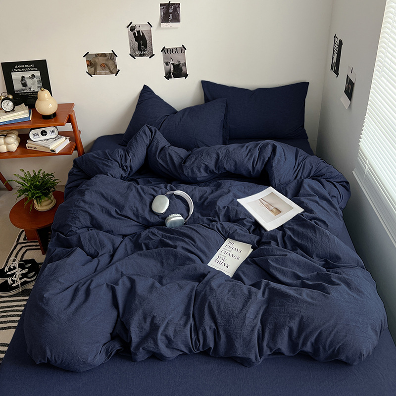 New Maternal and Infant Nude Sleeping Four-piece Set Washed Cotton Single Student Dormitory Three-piece Set Solid Color Bed Sheet Quilt Cover in