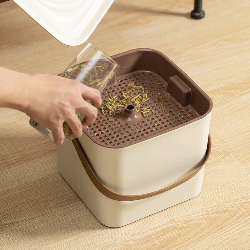 Guanshan Tea Bucket Waste Water Bucket Tea Set Tea Table Tea Tray under Drainage Trash Bin Transparent Tea Table Tea Bucket Tea Scrap Bucket