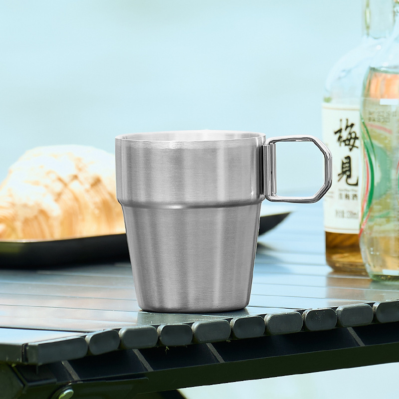304 Stainless Steel Foldableing Handle Cold Drink Cup Commercial Catering Beer Cup Outdoor Mouth Cup Mug Camping Style Step Cup