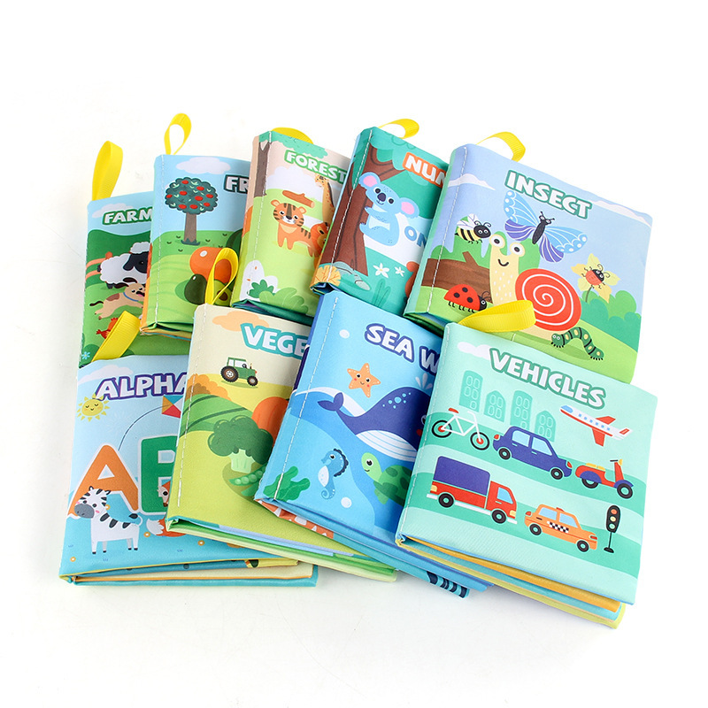 Foreign Trade Stereo Baby Cloth Book Early Education Toy 4 Pages 8 Sides Palm Book Forest Animal English Cognitive Baby Cloth Book