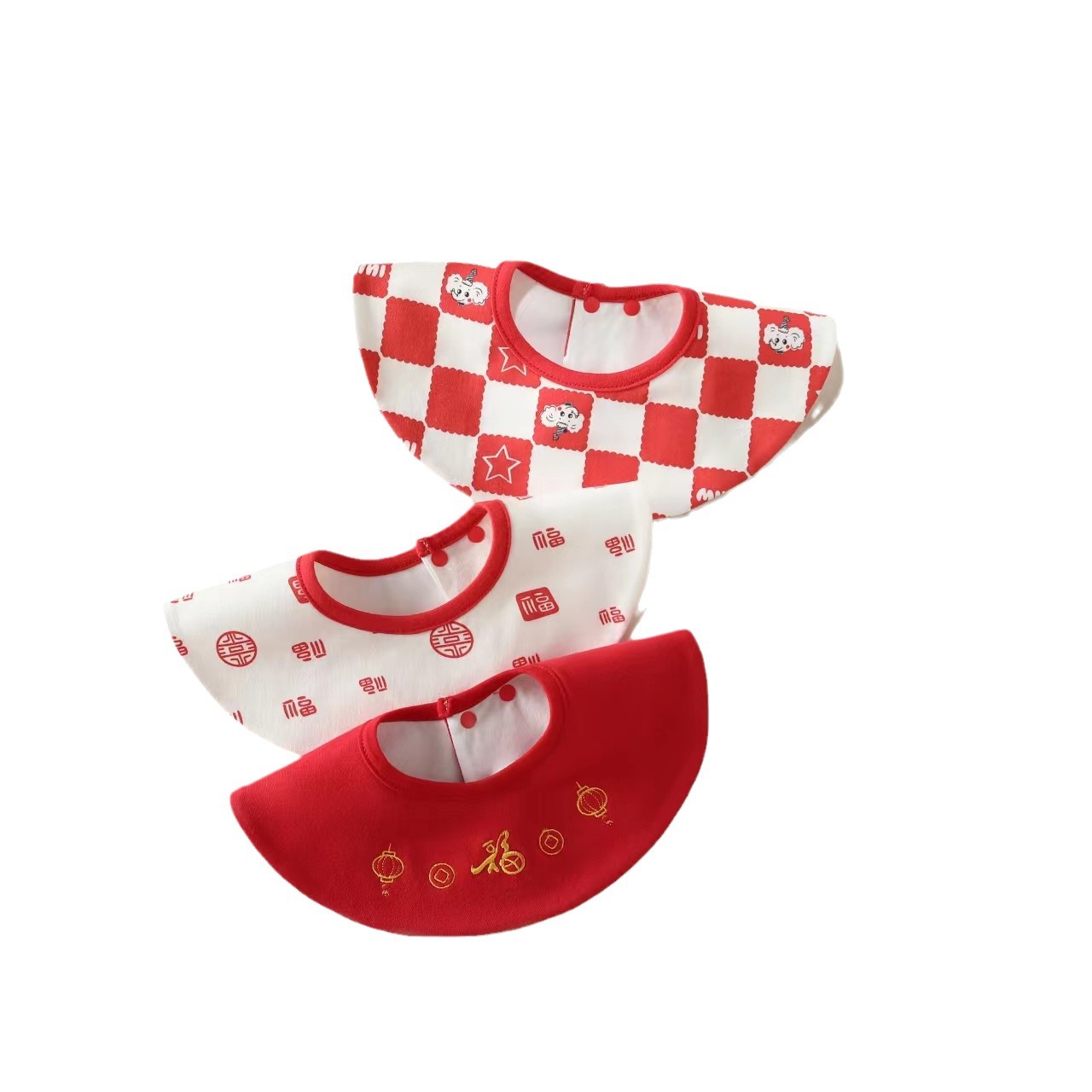 Four Seasons New Year red bib embroidered 360 degrees rotatable bib for boys and girls newborn baby bib