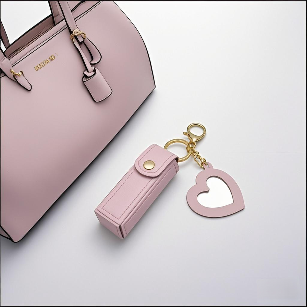 Ins Style New Style pu Leather Portable small size Mini Keychain Accessories Pendant Love Mirror Lipstick Storage Bag