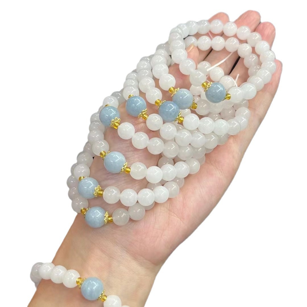 Natural Xinjiang Golden Silk Jade Ice White Jade Bracelet with Aquamarine Bracelet Red Riding Book Live Welfare Wholesale