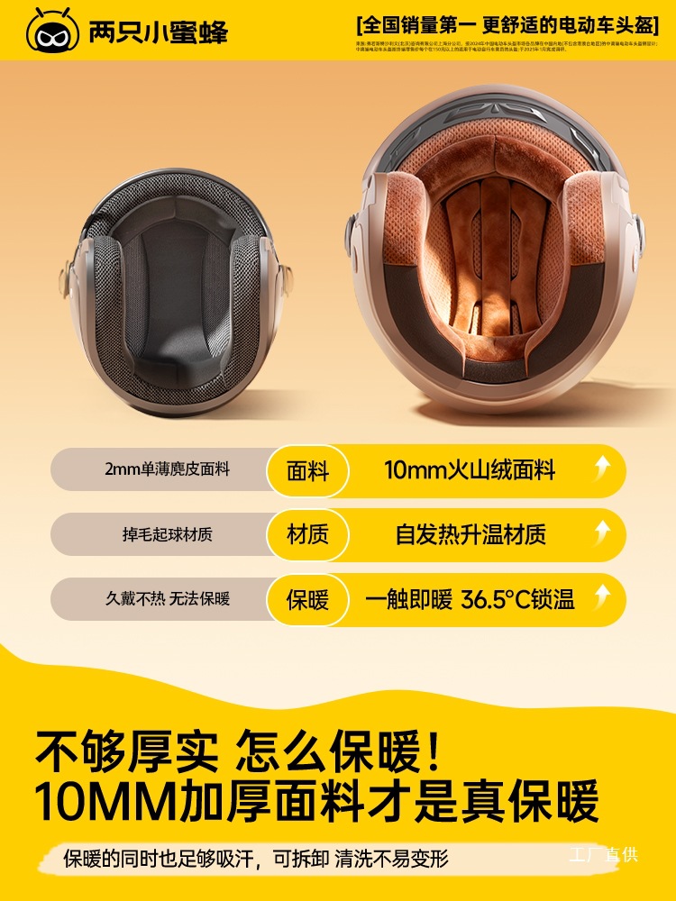 Two Little Bees 3C Certified Electric Motorcycle Helmet Men's and Women's Winter Warm Full-Face Helmet 2025 New Safety Helmet
