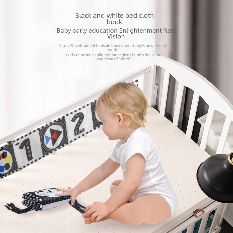 Cross-border export puzzle infant black and white color bed circumference ha ha mirror cloth book bed circumference early education toys