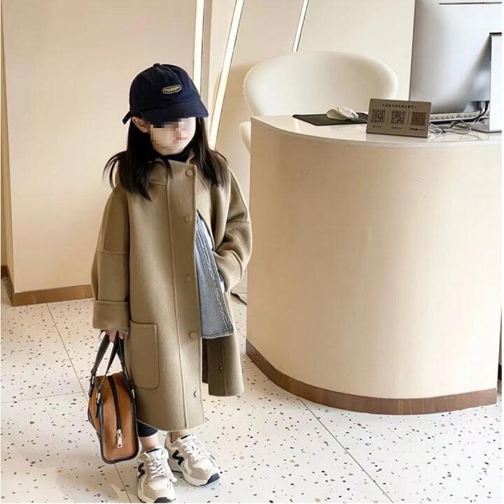 2024 Korean Style Double-Sided Woolen Outwear, Medium and Large Children's Woolen Outwear, Autumn and Winter Cashmere Outwear, Western Style Concealed Button Outwear