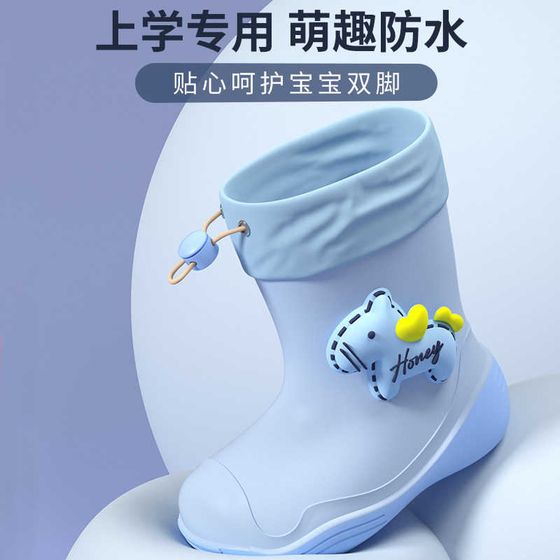 Waterproof Mouth Cute Kidsren's Rain Boots for Women, Students, Small and Medium-Sized Kidsren, Non-Slip Soft-Soled Rain Boots, Fleece-Lined Waterproof Shoes, Rubber Shoes for Men