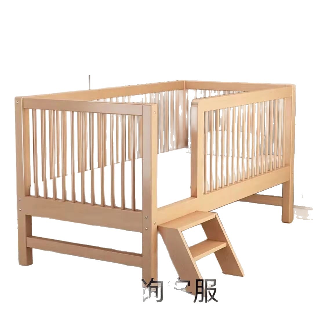 Beech Solid Wood Children's Spliced ​​Bed Widened and Thickened Bedside with Guardrail Baby Crib Boy and Girl Solid Wood Bed