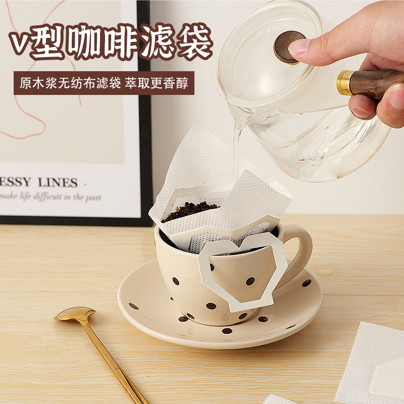 Фильтр для кофе с висячими ушками V-образный, пакет для ручного заваривания, фильтровальная бумага пищевого качества, утолщенный фильтр, сертифицированный пакет с висячими ушками