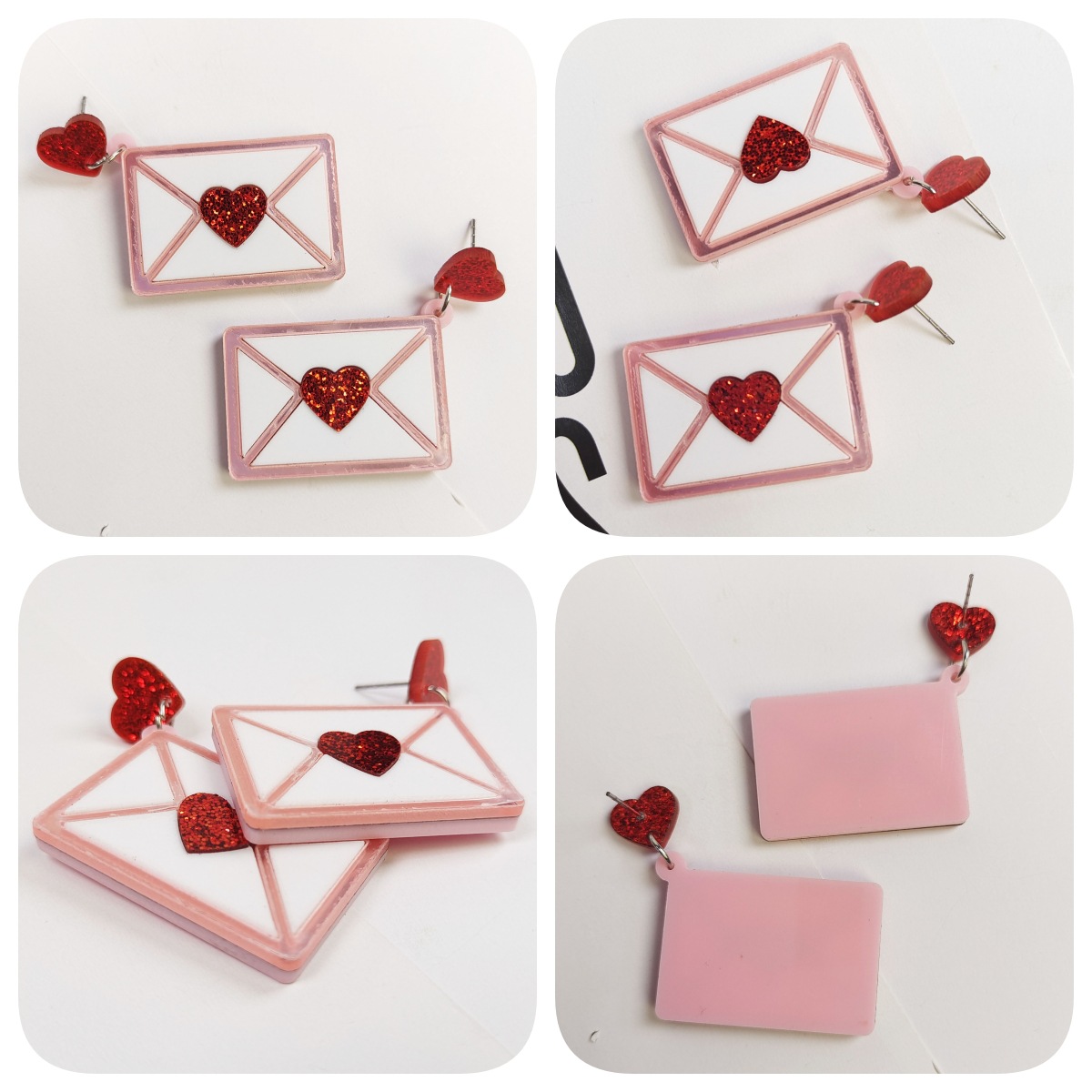 Pink Barbie acrylic earrings Love Heart Letter high heels envelope love letter Valentine's Day dating sequin nail pin female