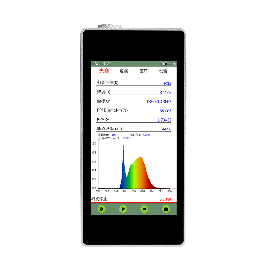 HA350UVZ spectrum color illuminance meter color temperature test wavelength spectrum illuminance color coordinate handheld spectrometer