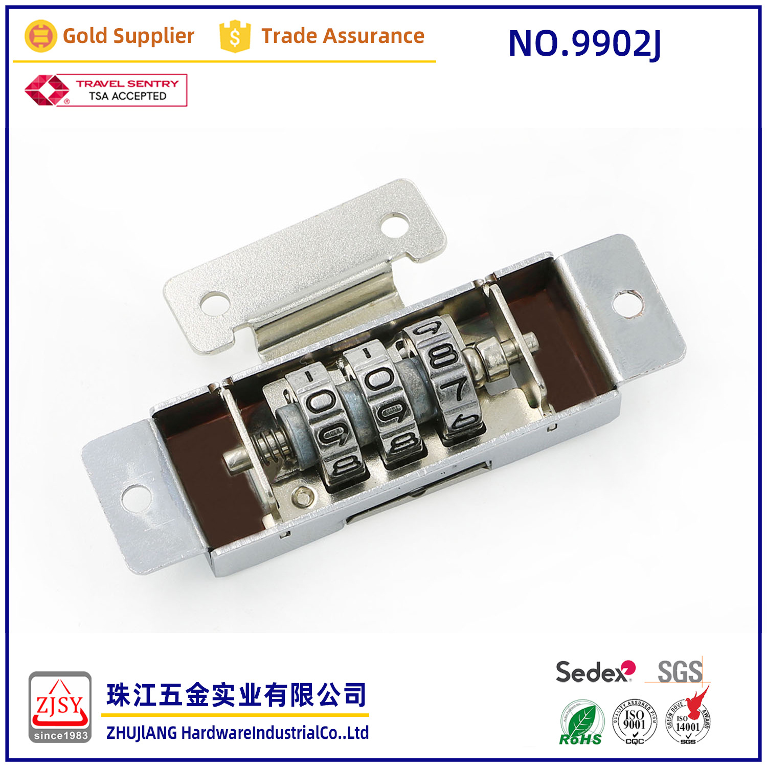 Pearl River Hardware 9902J Anti-rust Box Lock Embedded Code Lock Three-position Anti-theft Code Lock Luggage Lock Accessories