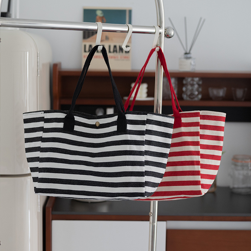 2024 Striped Commuting Tote Mommy Canvas Bag Women's Bag Large Capacity New Handbag Shoulder Large Capacity Yg