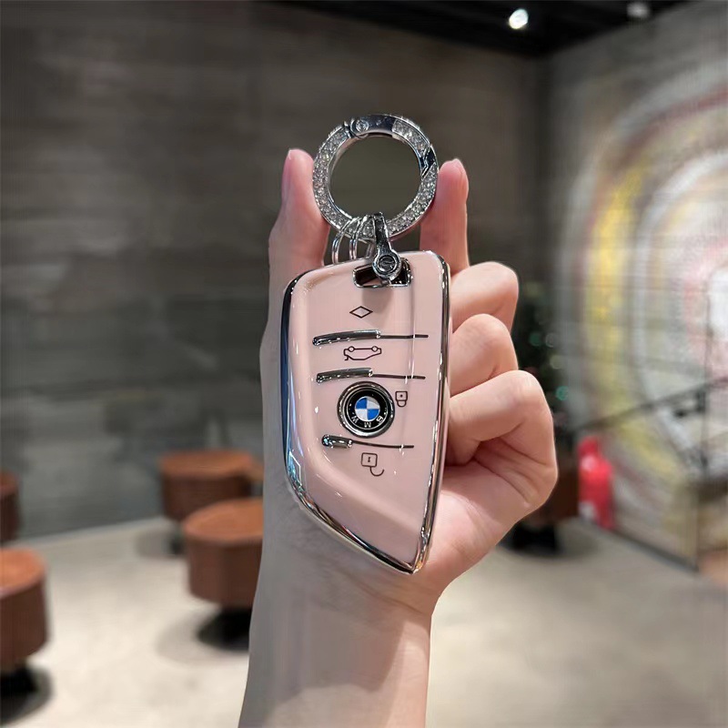 Suitable for Bmw 3 Series 5 Series X1X3X5 Car Keychain Bag with Diamonds Internet Celebrity Bear Pendant Car Key Protective Cover