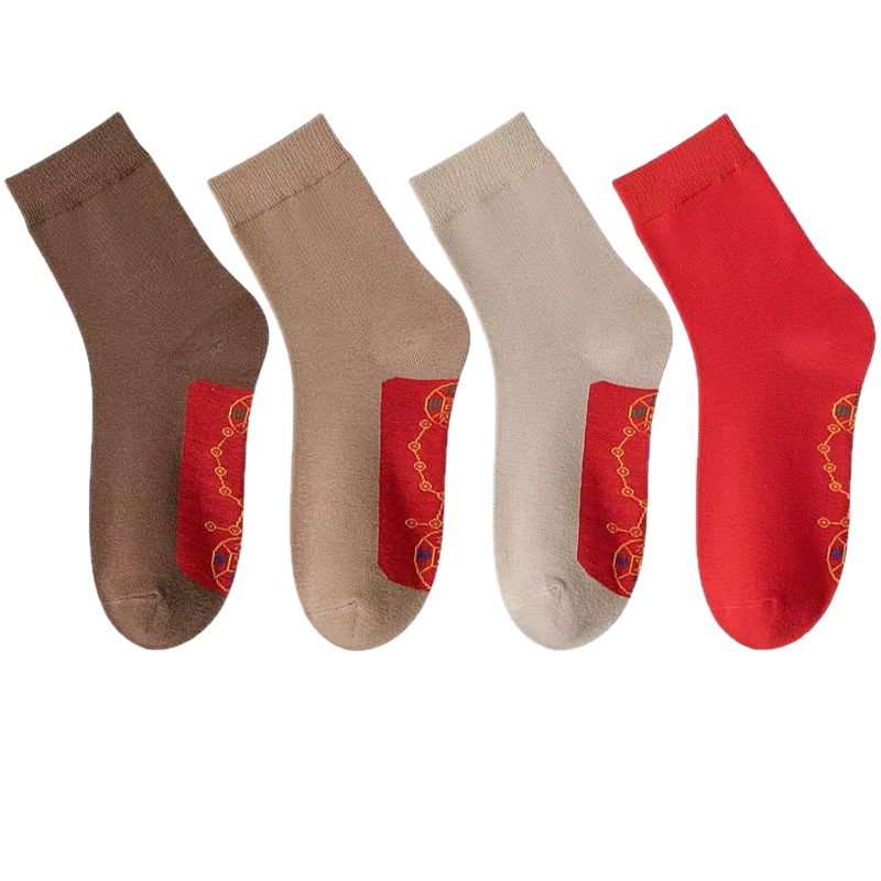 Red Socks with Seven Stars for Women, Year of the Horse Men's Socks, Good Luck Red Mid-Calf Socks