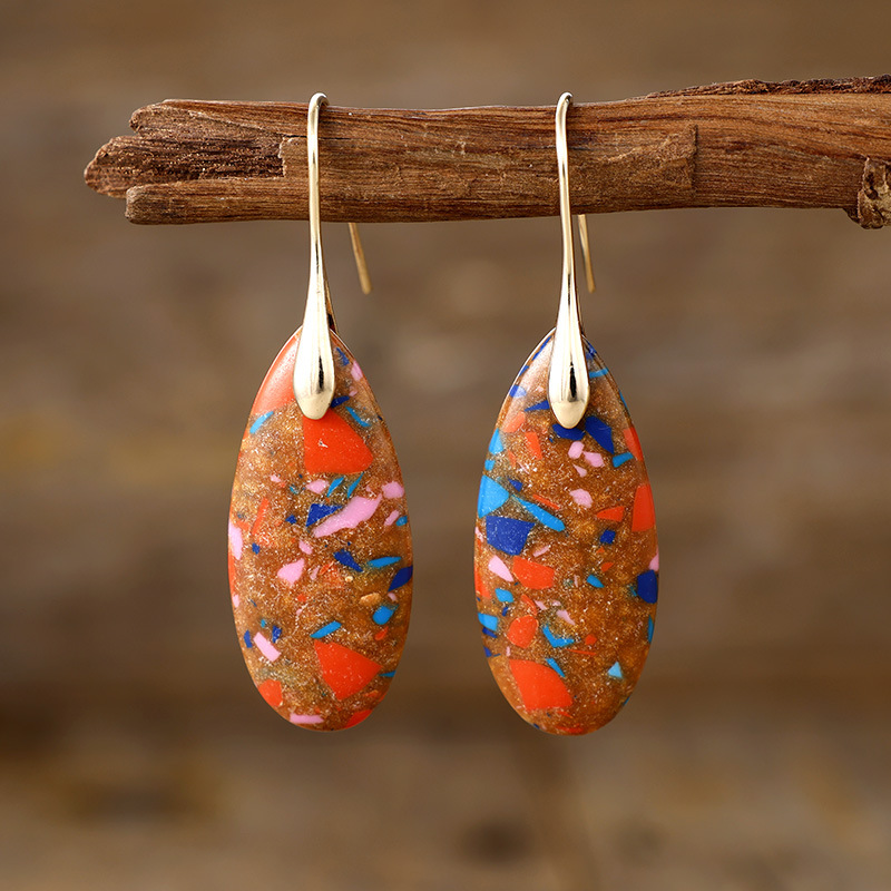 Кросс-бордерные новые бохо-серьги с камнем в форме капли, европейская и американская мода