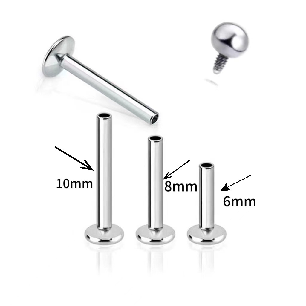 Factory titanium steel diy earring internal tooth replacement rod 1.2 rod lip nail rod ear bone nail flat bottom rod base puncture accessories