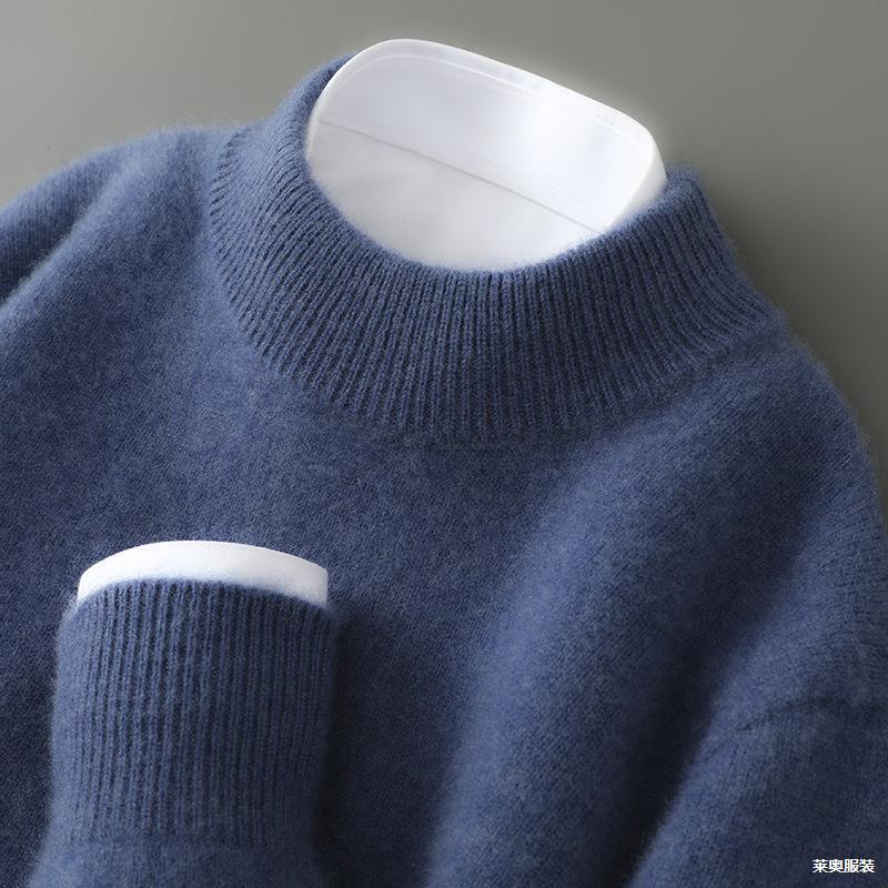 First-Line Clothing 100 Wool Sweater Men's Half-High Neck Thickened Autumn and Winter Loose Pullover Sweater Knitted Base Shirt
