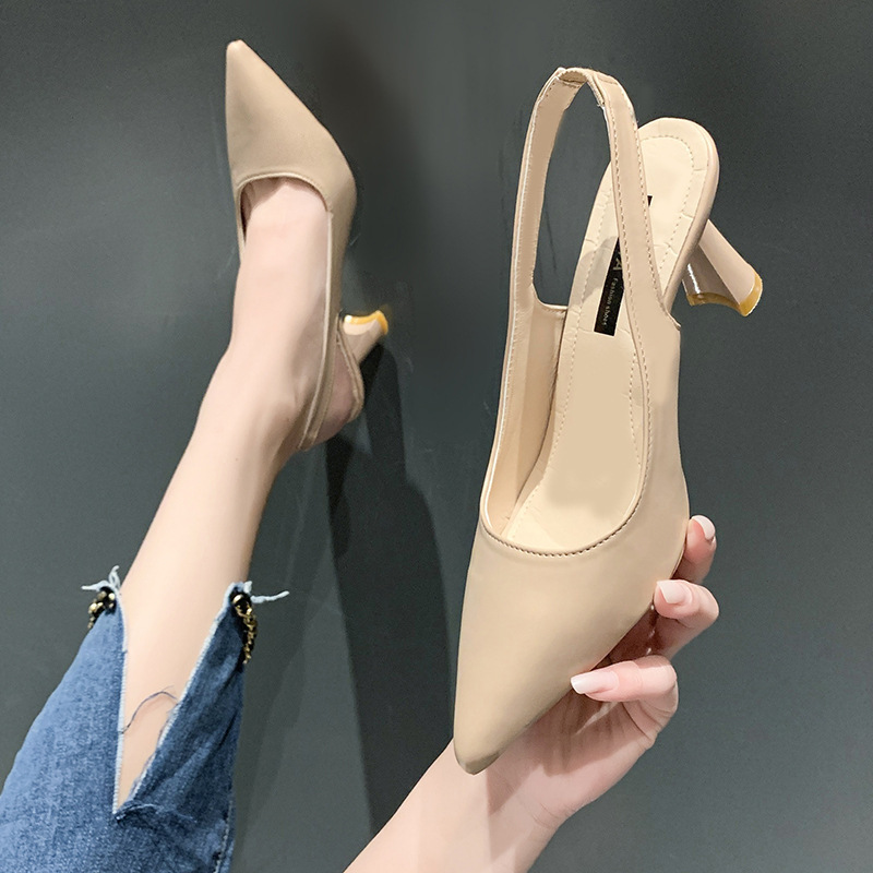 2022 Spring and Summer New Pointed Toe High Heels Women's Stiletto Toe Sandals Back Hollow Shallow Mouth Single Shoes Women