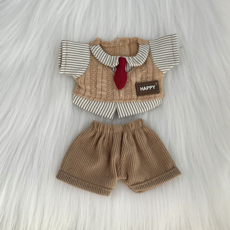 Suitable for 15-17cm Labubu Doll Clothes British Fake Two-Piece Suit Brown Knitted Suit with Replacement Outfit