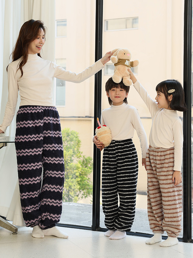 Children's Pajama Pants Coral Fleece Girls' Home Pants Baby Thickened Flannel Long Pants Boys' Warm Parent-Child Warm Pants